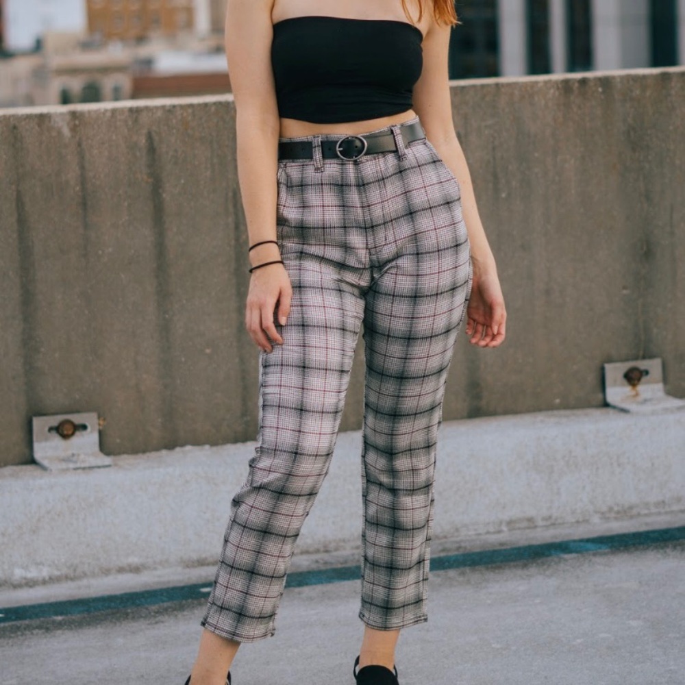 Creme/Red/Black Plaid Pants